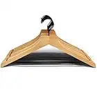 Closet Spice - 20 pack Signature Wood Suit Hangers (Natural/Black) Modern & Minimalist Design with Black Metal Hardware - Unique Square Head Design, Non Slip Black Metal Pant Bars, 360°Anti Rust Black Swivel Hook, Sturdy & Long Lasting Wooden Coat Hangers with Notches at Each End to Hang All Your Clothes