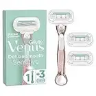 Gillette Venus Deluxe Smooth Sensitive Women's Razor + 3 Razor Blade Refills, with Rose Gold Metal Handle, Lubrastrip with A Touch of Aloe Vera, Packaging May Vary