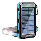Solar Power Bank, YELOMIN 20000mAh Portable Outdoor Solar Charger, Camping Waterproof Backup Battery Pack with Dual USB 5V Outputs/LED Flashlights and Compass for Cellphones, Perfect for Hiking Travel