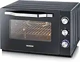 SEVERIN Horno tostador XXL con función de convección, mini horno tostador con grill y bandeja, horno pequeño con piedra para pizza y asador giratorio, 2200 W, 60 L, negro, TO 2066