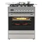 KoolMore KM-FR30G-SS 30” Inch Professional Gas Range Stove with 5 Burner Cooktop, Rapid Convection Oven, and Digital Timer with Heavy-Duty Cast Iron Grates, Stainless-Steel Appliance, 30 Inch, Silver