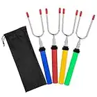 BOPU BBQ Marshmallow Roasting Sticks Stainless Steel Forks Set Extendable Rotating 34 Inch U Shape Hot Dog Roasting Sticks with Plastic Handle, Fire Pit Camping Barbecue Campfire Accessories (4 Packs)