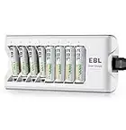 EBL Chargeur de Piles AA et AAA 8 Slots, avec 4PCS Piles Rechargeables AA 2800mAh et 4PCS AAA 1100mAh Ni-MH, Chargeur de Piles Rechargeables 8 Slots