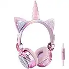 FLOKYU Kids Headphones Childrens Unicorn Over Ear Wired Headphone 3.5MM Audio Cable 85dB Volume Limited Handsfree Anime Headphones for Boys, Girls,Adults,Teens