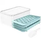 Round Ice Cube Tray with Lid & Bin Ice Ball Maker Mold for Freezer with Container Mini Circle Ice Cube Tray Making 66PCS Sphere Ice Chilling Cocktail Whiskey Tea Coffee 2 Trays 1 ice Bucket & Scoop