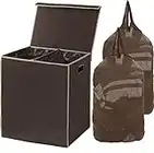 SimpleHouseware Double Laundry Hamper with Lid and Removable Laundry Bags, Brown