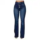 Buetory Women's High Waisted Bell Bottom Jeans Stretchy Button Closure Denim Jeggings with Pockets Classic Wide Leg Flared Jeans(Dark Blue,XX-Large)