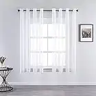 CUTEWIND White Solid Voile Semi Sheer Curtains Translucent Eyelet Panels for Living Room/Balcony/Sliding Door/Bedroom/Solarium/Patio Door Privacy Protection Elegant Drapes,Sets of 2(White,55" Wx54 L)