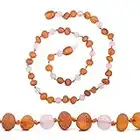 Collana in ambra baltica originale, con pietre grezze non lucidate e nodi tra una perla e l’altra, multicolore, lunghezza da 30 a 36 cm e Senza metallo, colore: Cognac – rosa., cod. BJ102