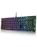 Mechanische Gaming Tastatur, QWERTZ Tastatur (German Layout) mit Rote Schalter für PC Gamer und Arbeits, 105 Tasten Kabelgebundene Tastatur, ABS - Tastaturabdeckung und Stahlgehäuse, RGB Beleuchtung