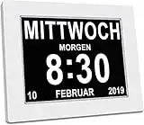 Ndier 8" Digital Wecker,Digitaler Kalender Tag Uhr Für Demenz sehschwachen Gelesen Werden,Kinder, Senioren, Sehschwache und Alzheimer Patienten -Großer Schrift Elektronischer Kalender Tag Uhr (Weiß)