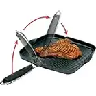 Starfrit Die-Cast Aluminum Nonstick 10-Inch Square Grill Pan with Foldable Handle