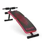 GYMAX Adjustable Sit up Bench, Folding Abdominal Training Slant Bench with Reserve Crunch Handle, Curved Decline Bench for Home/Gym (Red)