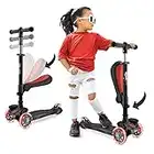 3 Wheeled Scooter for Kids - Stand & Cruise Child/Toddlers Toy Folding Kick Scooters w/Adjustable Height, Anti-Slip Deck, Flashing Wheel Lights, for Boys/Girls 2-12 Year Old - Hurtle HURFS56, Red