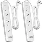 Power Bar, 2 Pack Power Strip Surge Protector with 6 Outlets & 4 USB Charging Ports, Angled Flat Plug, Spaced Outlets & ETL Listed Power Outlet for Home Office - White