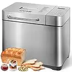 Bread Maker Machines, 19 in 1 Stainless Steel Breadmaker with Automatic Dispenser, 2.2LB Large Bread Machine, Nonstick Ceramic Pan, LCD Touch Panel, Gluten Free, Dough Maker, Jam, Yogurt