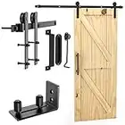 Signstek 6.6FT Sliding Barn Door Hardware Kit Heavy Duty with Door Hook, Adjustable Floor Guide and 2 Handles -Easy to Install, Smoothly and Quietly, Fit 1 3/8-1 3/4" Thickness -Black, I Shape Hanger