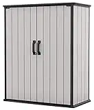 Keter Premier Tall Resin Outdoor Storage Shed with Shelving Brackets for Patio Furniture, Pool Accessories, and Bikes, Grey & Black