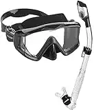 Cressi Panoramic Wide View Mask & Dry Snorkel Kit for Snorkeling, Scuba Diving | Pano 3 & Supernova Dry: Designed in Italy (Epsilon All-Black)