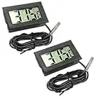 2 piezas Termómetro LCD Digital,Termómetro para acuarios,Termómetro de Agua,Temperatura Digital LCD con sonda Externa,Monitor de temperatura para Pecera,Refrigerador,Congelador(Negro)