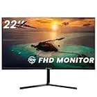CRUA 22 Inch Monitor, FHD(1920x1080P) 75HZ VA Desktop Computer Monitor, 3 Sides Narrow Bezel 178° Wide Viewing Angle Business Office Display with Eye-Care Technology, Support VESA, VGA&HDMI Port-Black