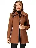 Allegra K Cappotto invernale da donna con colletto rovesciato monopetto con tasche inclinate Swing Outwear, Marrone, 40