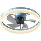 Ceviept 19.7" Ceiling Fans with Lights Dimmable LED Reversible Blades Timing with Remote Control 5 Invisible Blades Flush Mount Low Profile Modern Ceiling Fan-Blue