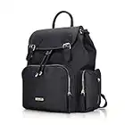 Hafmall Nappy Changing Bag Backpack, Waterproof Stylish Baby Diaper Bag with Insulated Bottle Pockets for Travel (Black)