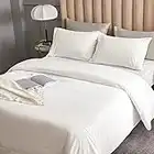 DERBELL Bed Sheet Set - Brushed Microfiber Bedding - Bedding Sheets & Pillowcases - Deep Pockets - Easy Fit - Breathable & Cooling Sheets- 4 Piece Queen White Sheets