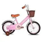 STITCH Retro 14 Inch Kids Bike with Stabilisers&Basket,Girls Bike for Ages 3-5 Years Old Girls,Pink