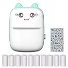 ConBlom Mini Stampante Fotografica, Stampante Termica per Etichette con Ricarica USB Stampante fotografica wireless Bluetooth portatile con 10 rotoli di carta termica per Android iOS (Bianco-verde)