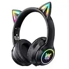 SIMGAL Bluetooth Cat Ear Headphones for Kids, Wireless & Wired Mode Foldable Headset with Mic, RGB LED Light, for Girls School Gaming, Compatible with Mobile Phones PC Tablet