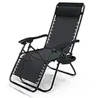 vounot Chaise Longue inclinable avec Support de Gobelet Amovible Chaise de Jardin Pliable en Textilène Chaise Longue avec Rembourrage de Tête Charge Max 120KG Fauteuil Relax Noir