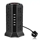 Extension Lead PRITEK 12 Way Outlets 1000J Surge Protector Vertical Power Strip with 5 USB Charging Ports (5V/4.5A) Overload Protection Extension Socket with 6.5ft Extension Cord (Black)