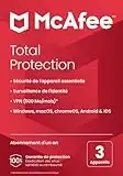 McAfee Total Protection 2023 | 3 appareils | Antivirus et sécurité Internet | VPN | Abonnement d'un an | Carte clé