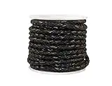 Cords Craft 3mm Braided Leather Cord for Jewelry Making, Round Bolo Braided Leather Cord, Wrap Bracelets, Necklaces, DIY Craft, Hobby Projects, Black Vintage, Roll of 5 Meters = 5.46 Yards