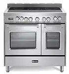 Verona Prestige Series VPFSEE365DSS 36 Inch All Electric Freestanding Range Double Oven Convection, Cooktop 5 Burners Dual Center Element Chrome Knobs and Handle Stainless Steel