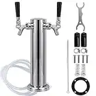 FERRODAY Dual Faucet Draft Beer Tower Double Faucet Tap Beer Tower Dispenser Double Beer Tap Stainless Steel Tower Brass Faucet Stainless Core Pre-assembled Lines for Homebrew - 3" Kegerator Tower