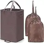 GhvyenntteS Large Freestanding Laundry Hamper Collapsible Laundry Basket with 2 Removable Bags, Sturdy Clothes Hamper with Bottom Plate and Metal Wire Frame for Bathroom Laundry Room, Brown