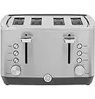 GE Stainless Steel Toaster | 4 Slice | Extra Wide Slots for Toasting Bagels, Breads, Waffles & More | 7 Shade Options for the Entire Household to Enjoy | Countertop Kitchen Essentials | 1500 Watts