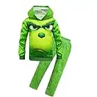 Green Hoodies Set Christmas Halloween Green Monster Cosplay Grinch Costume Dress Up For Kids Boys Girls Size 4t (Set 120)