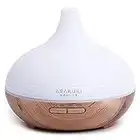 ASAKUKI 300ML Essential Oil Diffuser, Wood Grain BPA-Free Whisper Quiet Cool Mist Humidifier, Natural Home Fragrance Diffuser with 14 Colors LED Lights and Easy to Clean - Light Brown