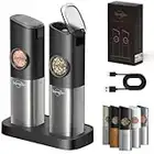 [Upgraded Larger Capacity] Sangcon Gravity Electric Salt and Pepper Grinder Set - USB Rechargeable With Dual Charging Base - Automatic One Hand Operation - Adjustable Coarseness & LED Light Refillable