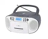 Reflexion CD-Player mit Kassette und Radio für Netz- und Batteriebetrieb (PLL UKW-Radio, LCD-Display, AUX-Eingang, Kopfhörer-Anschluss), weiß/grau, RCR2260