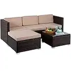 5 Pieces Outdoor Patio Furniture Sets Sectional Sofa Rattan Chair Wicker Conversation Set Outdoor Backyard Porch Poolside Balcony Garden Furniture with Coffee Table,Khaki