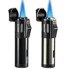 Bbsisgo 2 Pacchi Torcia Accendino, Triple Jet Flame Butano Accendino con Copertura Protettiva, Accendino Antivento per Candele, Cucina, Campeggio, Barbecue, Camino.(Venduto Senza Gas) (Nero e Argento)