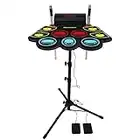 (9 Pads) Electronic Drum Set with Light Up Drumsticks and Stand, Electronic Drum Pad with 5 Different Drum Kit, 10 Unique Rhythms, Bulit-in Double Speakers, Roll Up Drum Kit, Kids Drum Set