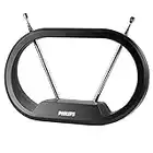 Philips Modern Loop Rabbit Ears Indoor TV Antenna, 15 inch Extendable Dipoles, 4K 1080P VHF UHF, Tabletop Antenna, Digital HDTV Antenna, Smart TV Compatible, 4ft Coaxial Cable, Black, SDV7114A/27