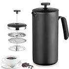 Fityou French Press Coffee Maker, Insulated 304 Grade Stainless Steel Insulated Coffee Press with 4 Level Filtration System, Keep Warm for 8 Hours, 34oz (1 Litre)