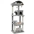 PAWZ Road Cat Tree, Big Cat Tower, Activity Center stable and sturdy, Cat Tree with hammock and lovely Cat House Grey 143cm/56.2"